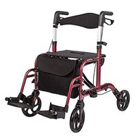 ELENKER Medical Transport Chair Foldable 4 Wheels Rollator Walker with Detachable Footrests