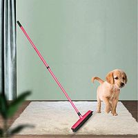 Rubber Broom with Squeegee And Adjustable Long Handle, Push Broom Carpet Broom, Multi-Surface And Pet Hair Removal, Pet Cat And Dog Hair Broom