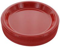 Amcrate Red Disposable Plastic Party Plates 10.4" - Ideal for Weddings, Party’s, Birthdays, Dinners, Lunch’s. (Pack of 50)