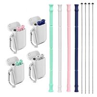 Reusable Silicone Collapsible Straws - Wisdoman 4 Pack Portable Foldable Drinking Straws with Carrying Case and Cleaning Brush, BPA Free,FDA Certified (Blue & Green & Pink & Grey)