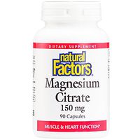 Natural Factors, Magnesium Citrate 150 mg, Supports Healthy Heart Heart and Muscle Function, 90 capsules (90 servings)