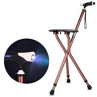 RES&DZ Canes Stool for Men and Women Fashionable Collapsible Walking Cane with Seat Attached Three Tips Prongs Heavy Duty Adjustable Folding Light Weight with Light and T Handle Aluminum Brown