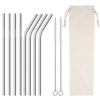 Reusable Stainless Steel Metal Straws 8.5 inch Metal Drinking Straw for 20 oz Tumblers Cups Mugs, Cleaning Brush and Cloth Bag Included (4 straight and 4 bent drinking straws)