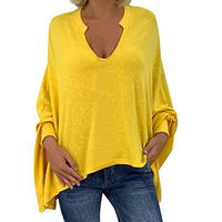 Meikosks Ladies Long Sleeve V-Neck Pullover Plus Size Tops Solid Color Loose T Shirt Yellow