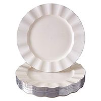 PLASTIC DINNER PLATES FOR PARTIES | 20 pc | Heavy Duty Dishes | Elegant Fine China Look | Veil - Ivory (11.25”)