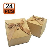 Kraft White Gift Treat Box with Ribbon 4.8 * 4.8 * 3.5 Inch,24pack Brown Paper Bakery Boxes with Lids for Cakes,Candy and Cookies,Easy Assemble Party Favor White Box for Christmas,Birthday & Wedding