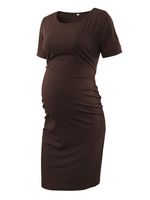 Liu & Qu Women's Maternity Bodycon Ruched Side Dress Casual Short Sleeve Dress for Daily Wearing Or Baby Shower Coffee