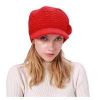 Theoylos Womens Autumn Winter Knit Hat Fashion Vintage Beret Hat Ladies Warm Plus Velvet Newsboy Caps Red