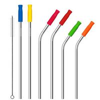 Topsky Metal Straws Stainless Steel Straws 10.5 Inch Ultra Long Rustproof Reusable Drinking Straws with 6 Silicone Tips and 1 Cleaning Brush for 20/30 Yeti RTIC SIC Ozark Trail Tumblers (Metal Straw)