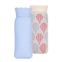 Microwave Heating Bottle Environmental Silicone Transparent Hot Water Bag with Knit Cover, Hot & Cold Therapies - Gift for Birthday, Christmas, Valentine's Day, Gift Exchange Party (Large, Blue)