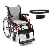 Karman S-Ergo 115 Ultra Lightweight Ergonomic Wheelchair | Seat Size 16" X 17" | Swing Away Footrest | Quick Release Wheels in Red & Free Black Wheelchair Seatbelt!