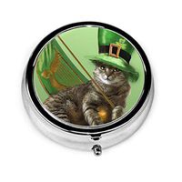 St. Patrick's Day Irish Cat Sitting On A Pot of Gold Pill Box - Compact 3 Compartment Medicine Case