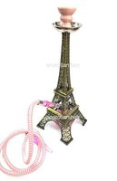 17" Tall Eiffel Tower Paris Brass Frame 1 Hose Hookah Shisha Pipe Red Blue Pink