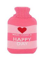 Large 2 Liter Classic Rubber Hot Water Bottle with Pink Soft Knit Cover Good Day