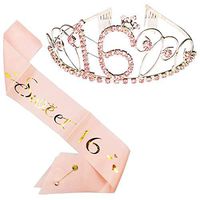 16th Birthday Party Supplies, 16th Birthday Tiara and Sash, Happy 16th Birthday Party Supplies, Sweet 16 Sash & Rhinestone Tiara Kit (Rose Golden)