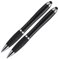 Autopoint Comfort Grip II with Ball Pen, 2-Pack, Black, Capacitive Stylus on top, Black Ink Ball Pen at tip (28620BK)