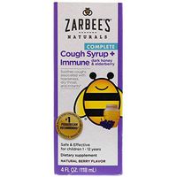 Zarbee's Children's Cough Syrup + Immune Support with Elderberry, Daytime - Natural Berry Flavor - 4 oz, Pack of 4