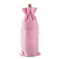 LanTian Wine Bag, 10 Packs 14 x 6.5 Inch Burlap Wine Bags Drawstring Pouch Bottle Gift Bags for Wine Tasting Party Dinner Birthday Wedding Favors Christmas Thanksgiving Halloween (Pink)