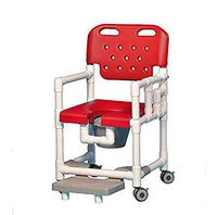 IPU ELT817 P FRLDA Elite Shower Chair Commode with Footrest and Left Drop Arm for use Over existing Toilet, Bedside, and in The Shower (Red)