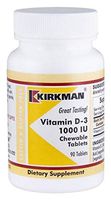 'Kirkman Vitamin D-3 1000 IU || 90 Chewable Tablets || Delicious Mango/Peach Flavor || Free of Common allergens || Gluten and Casein Free