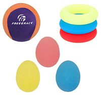 Freegrace Hand Grip Strengthening Stress Relief Squeeze Balls/Squishy Ball Bundle - Hand Exercise & Therapy Set - Great for Kids, Adults & Elders - Physical Rehabilitation (3 Eggs + 3 Rings + 1 Ball)