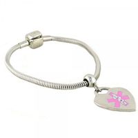 N Style ID Pan-Dorra PRE-Engraved “ON Blood THINNER” Stylish Medical ID Bracelet - Heart Pink Alert Charm 7.50