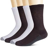+MD 4 Pairs Mens Non-Binding Moisture Wicking Cushion Bamboo Crew Diabetic Socks with Seamless Toe,Coffee&White 10-13