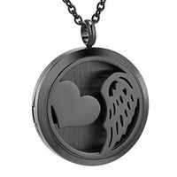 Yinplsmemory Essential Oil Diffuser Necklace Aromatherapy Jewelry Stainless Steel Angel Wing Aromatherapy Pendant Jewelry (Black)