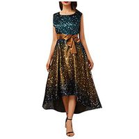 HebeTop Women's Elegant Polka Dot Gradient Dress Star Printed Sleeveless Big Swing Dress Orange