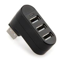 Black 3 Ports USB 2.0 Mini Rotate Splitter Adapter Hub for PC Notebook Laptop