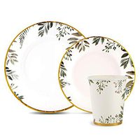 150 Pieces Disposable Paper Plates and Cups Set, Gold Foil Trim with Greenery Design Dinner Dessert Plates, Wedding and Party Supplies Set. Includes 50 Dinner Plates, 50 Dessert Plates, and 50 Cups