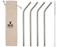 Long Thin Bent Stainless Steel Straws for Quart or Pint & Half Mason Jars, 4 Pack + Cleaning Brush
