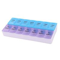uxcell PP Chinese Letter Pattern Family Rectangle 14 Slots Medicine Pill Storage Container Case Box