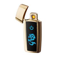 LINGAN USB Lighter Double Sides Rechargeable Windproof Flameless No Gas Coil Electronic Cigarette Lighter Fingerprint ID Lighter with USB Charging Cable for Men Women (Gold)