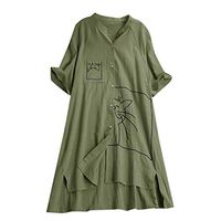 Xia&Han Women’s Button-Down Shirts with Pocket Print Long Sleeve Blouse Tops Loose Tunics Tees Dress Army Green