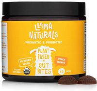 Llama Naturals Organic Probiotic & Prebiotic Gummies (Adults): Real Fruit, No Added Sugar or Sweeteners; Healthy Digestion, Gut, Immunity; 4 Billion CFUs; 60 Fruit Bites (30 Days) (Peach Mango)