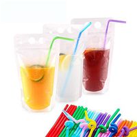 Plastic Drink Pouches with Straws 50 Pack Drink Bags Container 17oz Handheld Translucent Disposable Drinkware W/Gusset Bottom 50 Straws Included by NaYard