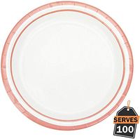 Pack of 100 Rose Gold Rim Disposable Paper Plates, Round 9", Everyday Party Supplies for Appetizer, Lunch, Dinner, or Dessert