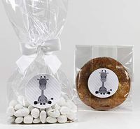 Giraffe Gender Neutral Baby Shower Treat Party Favor Bags with Gray Stickers and Twist-Tie Satin Bows. Set of 10 Ready-to-Use 11x5x3 Clear Cellophane Goodie Gift Bags, Bows and Stickers, Gray, White