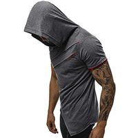 Men's Hoodie T-Shirt, Hip Hop Hoodie Soft Short-Sleeved Slim Fit Tee Shirt Fashion Loose Fit Hooded Patchwork Top Dark Gray