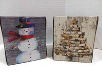 Christmas Holiday Facial Tissues Decorator Packages 2 Pack Bundle Set Rustic Farmhouse Birch Logs (Birch Tree/Blue Snowman)