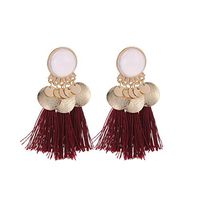 Tanwpn Bohemian Ethnic Retro Geometric Long Tassel Pendant Earrings For Women Fashion Jewelry, Idea Gift for Mom, Friend and Sister (Red)