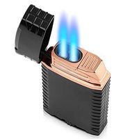 Double-Torch Butane Lighter, Cigar Cigarette Lighter with Flame Adjuster, Windproof Jet Lighter Gas Refillable - M15
