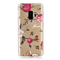 Clear Case for Samsung Galaxy S9,Aoucase Ultra Thin Art Pattern Soft TPU Rubber Shockproof Non-Slip Back Case with Black Dual-use Stylus,Red Flower