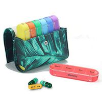 Pill Organizer with 2 Pill Boxes,LIZIMANDU Weekly Travel Pill Case Box Medication Reminder Daily AM PM,Day Night 7 Compartments,for 4 Times A Day,a Week-Includes Leather Case(Hexagon Bohemia Set2)