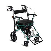 ZWJ-Rolling Walkers Shopping Trolley, Four-Wheeled Walker, Portable Folding, with seat, with footrest (Color : Green)