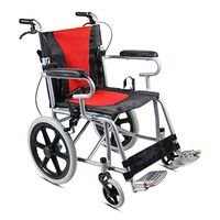 Folding Transport Wheelchair, Lightweight Steel Wheelchair With Handbrake, Fold Down Backrest and Seat Belt, Adjustable Aluminum Foot Rest, 12” Rear Wheels (Color : Red)