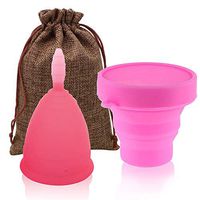 TIMKDLE Menstrual Cup Set with Collapsible Silicone Foldable Sterilizing Cup-Soft and Flexible Period Cup-Carry Bag for Travel (Large)