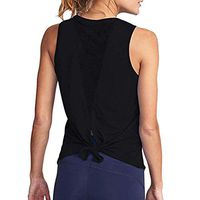 Meikosks Womens Mesh Yoga Tops Cute Workout Clothes Exercise Gym Shirts Running Tank Tops Black