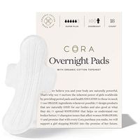 New Cora Ultra Thin Organic Cotton Period Pads, Overnight Absorbency, with Wings & Dry Wicking Technology (New 18 Count)